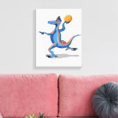 Een Cartoon Iguanodon die basketbal speelt. Canvas Afdruk (Insitu (Woonkamer))