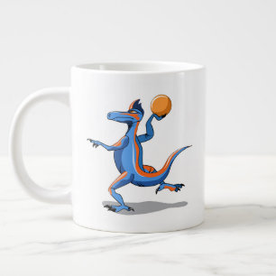 Een Cartoon Iguanodon die basketbal speelt. Grote Koffiekop