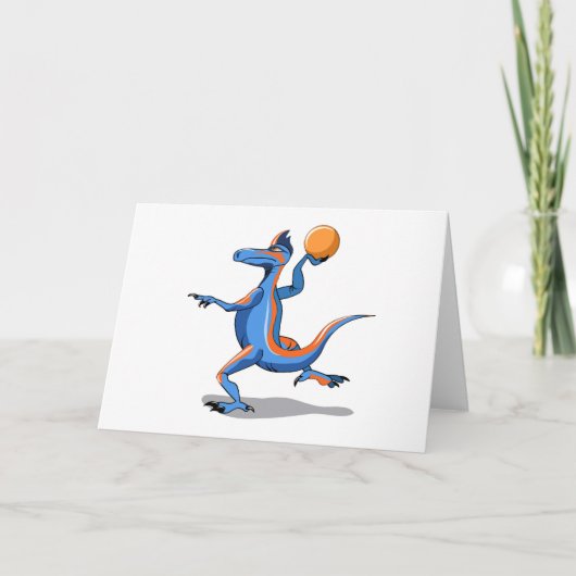 Een Cartoon Iguanodon die basketbal speelt. Kaart (Voorkant)