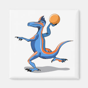 Een Cartoon Iguanodon die basketbal speelt. Magneet