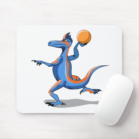 Een Cartoon Iguanodon die basketbal speelt. Muismat (Met muis)