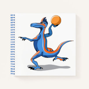 Een Cartoon Iguanodon die basketbal speelt. Notitieboek