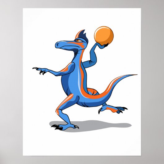 Een Cartoon Iguanodon die basketbal speelt. Poster (Voorkant)