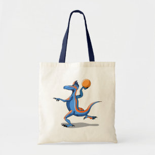 Een Cartoon Iguanodon die basketbal speelt. Tote Bag