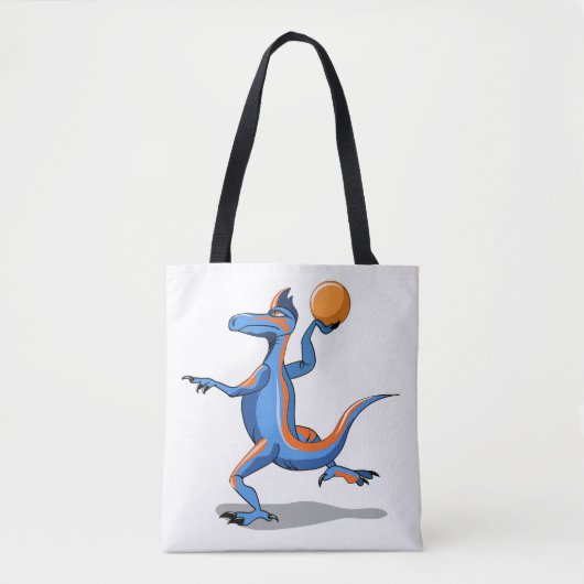 Een Cartoon Iguanodon die basketbal speelt. Tote Bag (Voorkant)