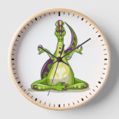 Een Cartoon Iguanodon dinosaurus die yoga doet. (Voorkant)