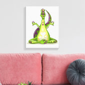 Een Cartoon Iguanodon dinosaurus die yoga doet. Canvas Afdruk (Insitu (Woonkamer))