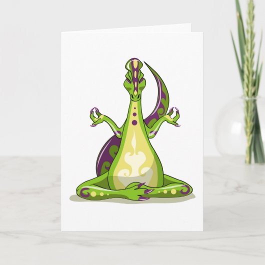 Een Cartoon Iguanodon dinosaurus die yoga doet. Kaart (Voorkant)