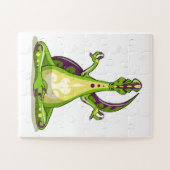 Een Cartoon Iguanodon dinosaurus die yoga doet. Legpuzzel (Horizontaal)