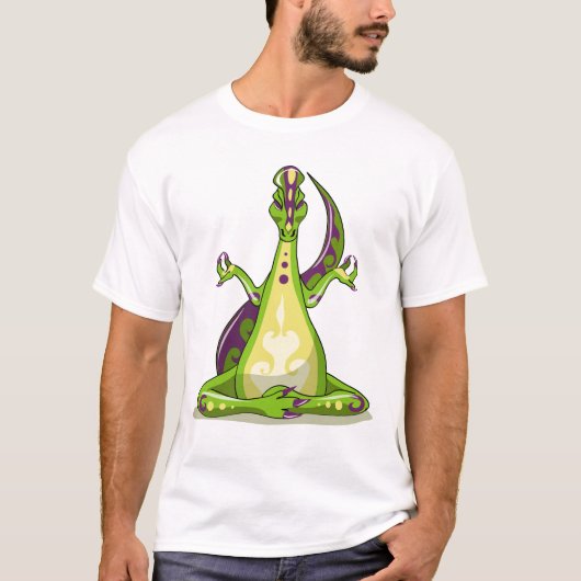 Een Cartoon Iguanodon dinosaurus die yoga doet. T-shirt (Voorkant)