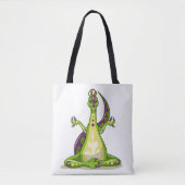 Een Cartoon Iguanodon dinosaurus die yoga doet. Tote Bag (Voorkant)