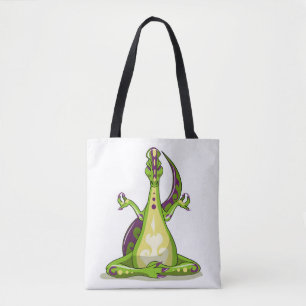 Een Cartoon Iguanodon dinosaurus die yoga doet. Tote Bag