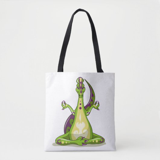 Een Cartoon Iguanodon dinosaurus die yoga doet. Tote Bag (Voorkant)