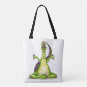 Een Cartoon Iguanodon dinosaurus die yoga doet. Tote Bag (Achterkant)