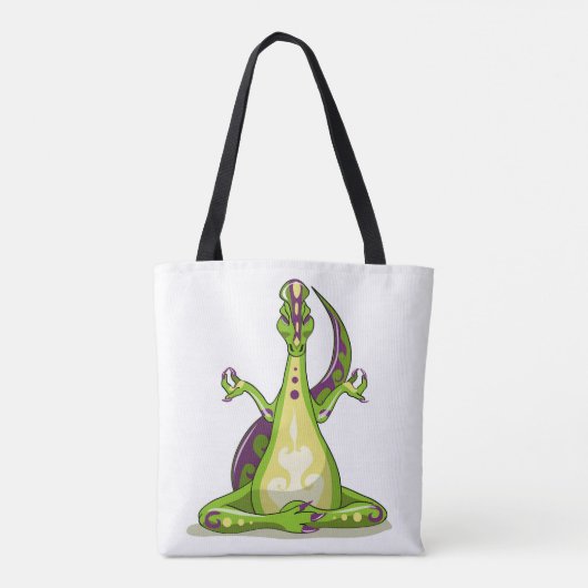Een Cartoon Iguanodon dinosaurus die yoga doet. Tote Bag (Achterkant)