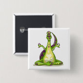 Een Cartoon Iguanodon dinosaurus die yoga doet. Vierkante Button 5,1 Cm (Voorkant /achterkant)
