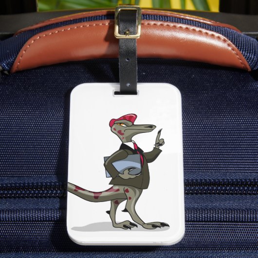 Een Cartoon Iguanodon klerk. Bagagelabel (Voorkant Insitu 2)