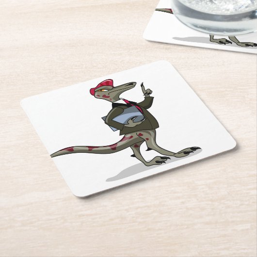 Een Cartoon Iguanodon klerk. Kartonnen Onderzetters (Schuin)