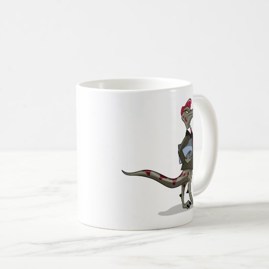 Een Cartoon Iguanodon klerk. Koffiemok (Voorkant rechts)