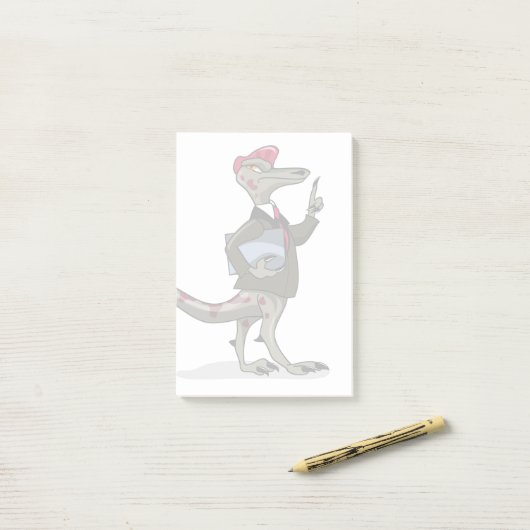 Een Cartoon Iguanodon klerk. Post-it® Notes (Op bureau)