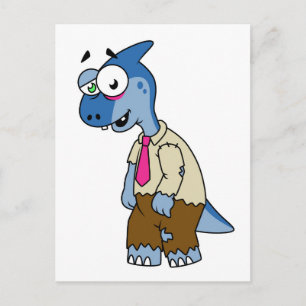 Een Cartoon parasaurolophus verkleed als een zombi Briefkaart