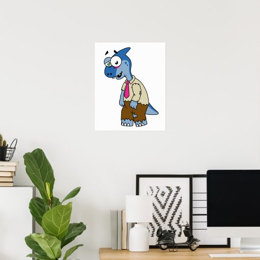 Een Cartoon parasaurolophus verkleed als een zombi Poster (Thuiskantoor)