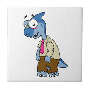 Een Cartoon parasaurolophus verkleed als een zombi Tegeltje