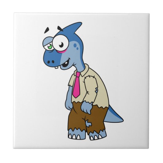 Een Cartoon parasaurolophus verkleed als een zombi Tegeltje (Voorkant)