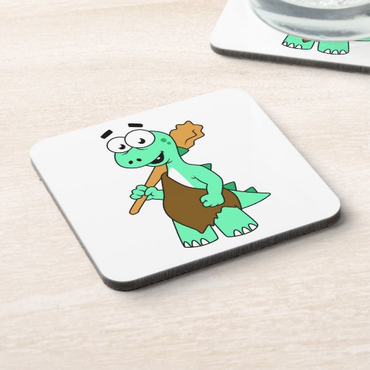 Een Cartoon Tyrannosaurus Rex Caveman. Bier Onderzetter (Linkerzijde)