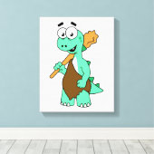 Een Cartoon Tyrannosaurus Rex Caveman. Canvas Afdruk (Insitu (Houten vloer))