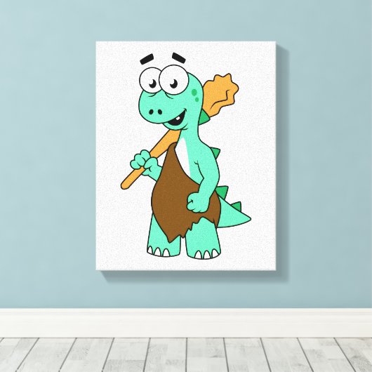 Een Cartoon Tyrannosaurus Rex Caveman. Canvas Afdruk (Insitu (Houten vloer))