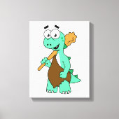 Een Cartoon Tyrannosaurus Rex Caveman. Canvas Afdruk (Voorkant)
