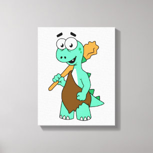 Een Cartoon Tyrannosaurus Rex Caveman. Canvas Afdruk