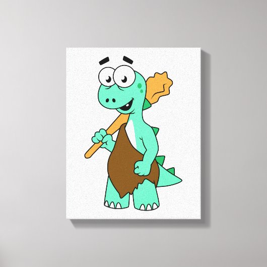 Een Cartoon Tyrannosaurus Rex Caveman. Canvas Afdruk (Voorkant)