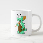 Een Cartoon Tyrannosaurus Rex Caveman. Grote Koffiekop (Rechts)