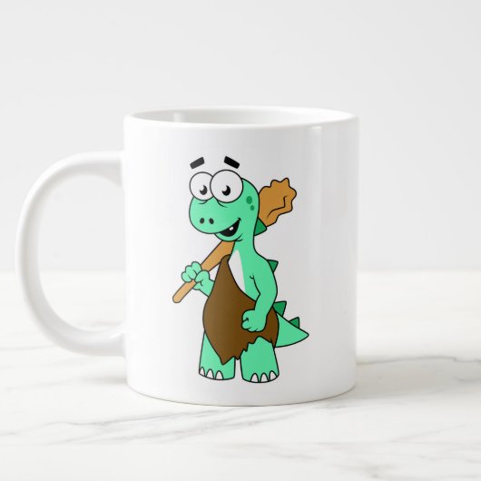 Een Cartoon Tyrannosaurus Rex Caveman. Grote Koffiekop (Links)