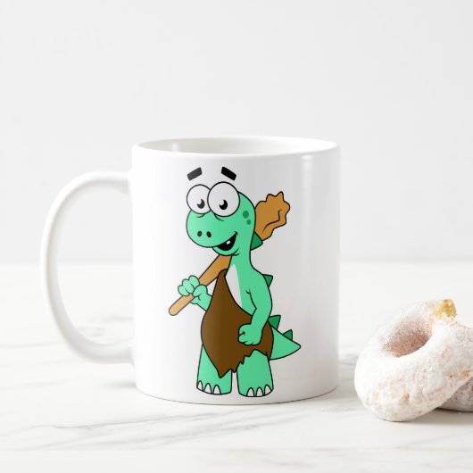 Een Cartoon Tyrannosaurus Rex Caveman. Koffiemok (Met donut)
