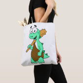 Een Cartoon Tyrannosaurus Rex Caveman. Tote Bag (Dichtbij)