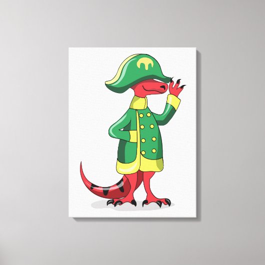 Een Cartoon Tyrannosaurus Rex verkleed als Napoleo Canvas Afdruk (Voorkant)