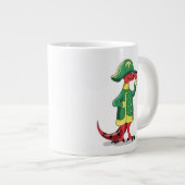 Een Cartoon Tyrannosaurus Rex verkleed als Napoleo Grote Koffiekop (Voorkant rechts)
