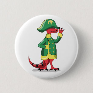 Een Cartoon Tyrannosaurus Rex verkleed als Napoleo Ronde Button 5,7 Cm
