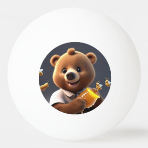 Een cartoon van bruin beer die graag honing eet pingpongbal