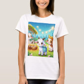 Een cartoon van een boerderij scene met drie t-shirt (Voorkant)