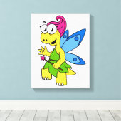Een Cartoon van een Fairysaur dinosaurus. Canvas Afdruk (Insitu (Houten vloer))