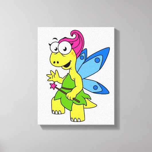 Een Cartoon van een Fairysaur dinosaurus. Canvas Afdruk (Voorkant)
