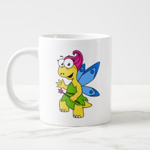Een Cartoon van een Fairysaur dinosaurus. Grote Koffiekop