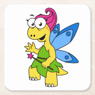 Een Cartoon van een Fairysaur dinosaurus. Kartonnen Onderzetters