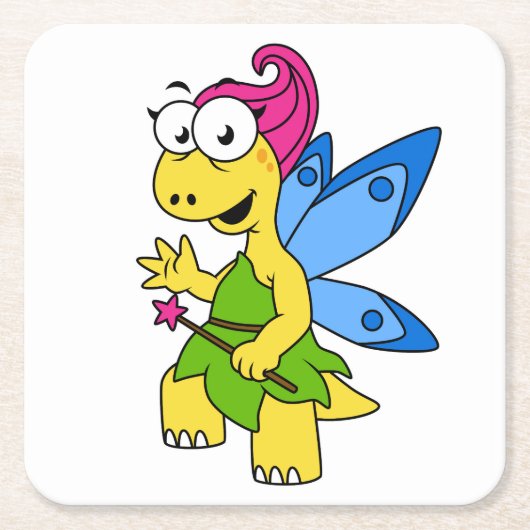 Een Cartoon van een Fairysaur dinosaurus. Kartonnen Onderzetters (Voorkant)