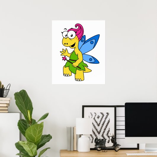 Een Cartoon van een Fairysaur dinosaurus. Poster (Thuiskantoor)