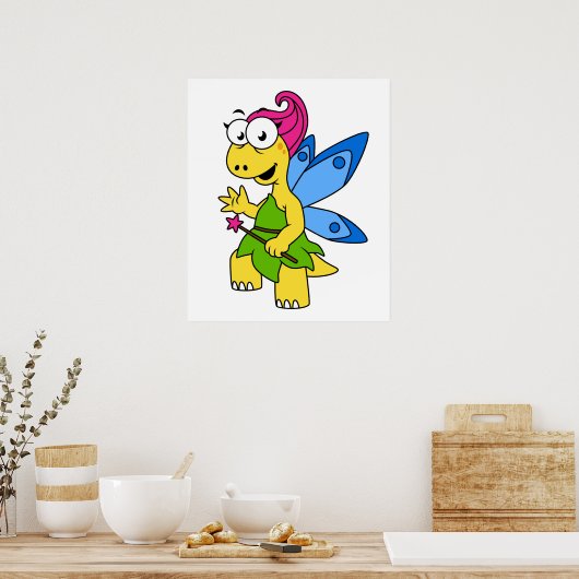 Een Cartoon van een Fairysaur dinosaurus. Poster (Keuken)